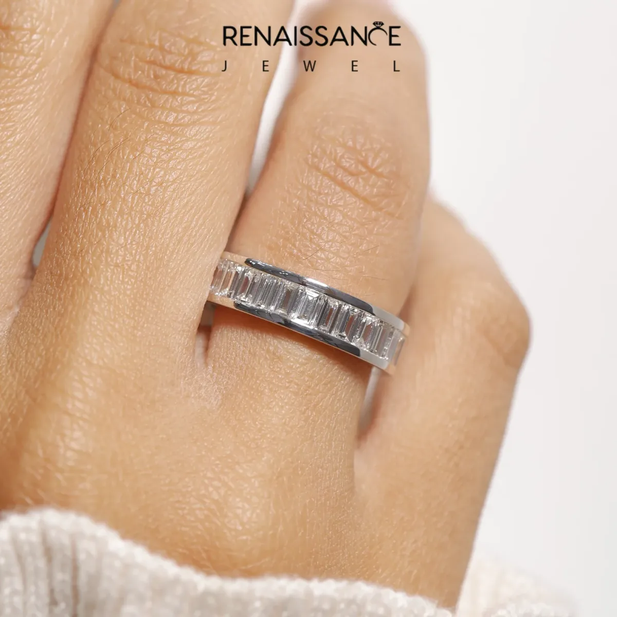 baguette Cut eternity band with channel set White gold