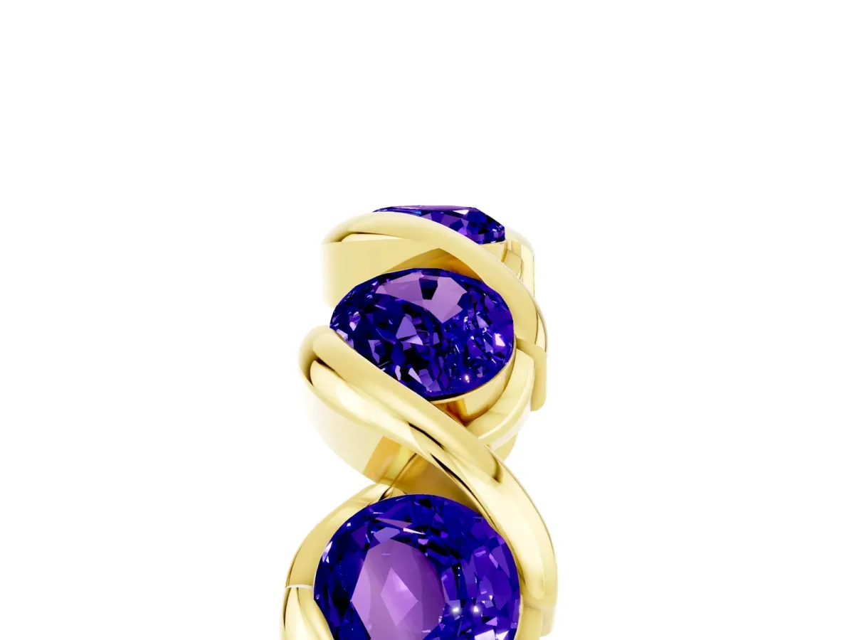 Round Tanzanite Wave Band with Channel Setting and Shared Prongs Yellow gold