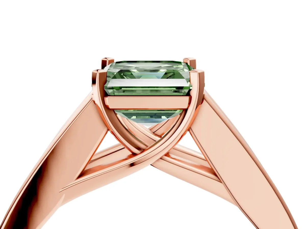 Fancy Green Asscher Cut Cut Channel Set Solitaire Ring with Four-Prong Setting Rose gold