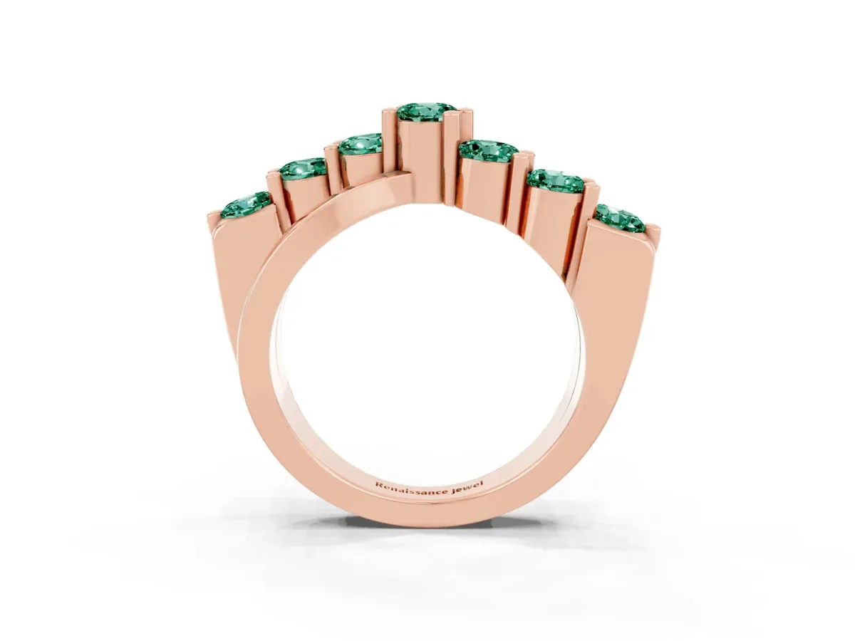 Round Green Sapphire Prong-Set Crossover Band Rose gold