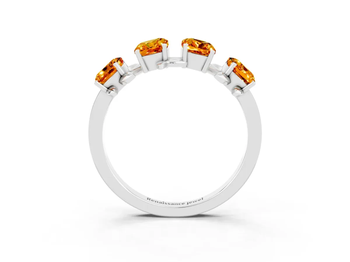Four-Stone Elongated Cushion Citrine Band with Nature-Inspired Prong Setting Silver
