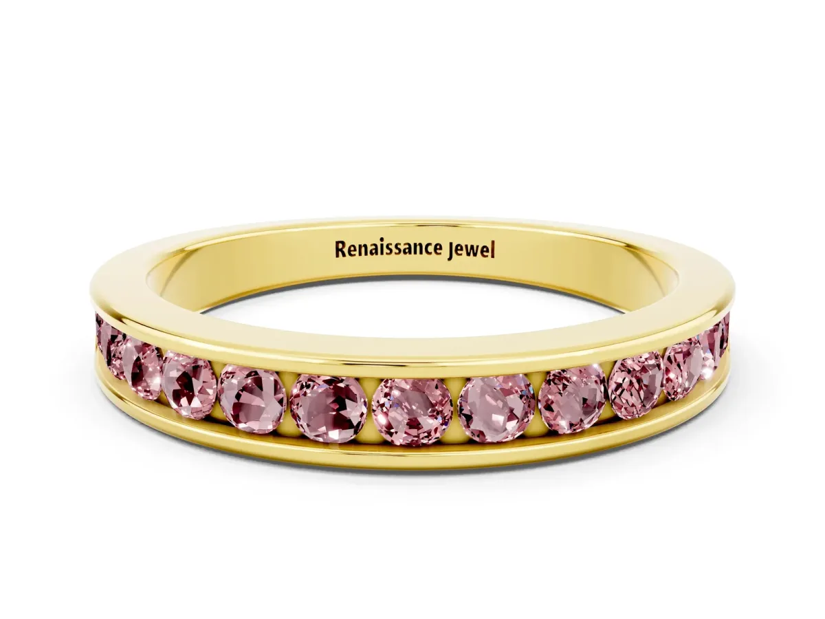 Channel Set Round Morganite Eternity Band Yellow gold