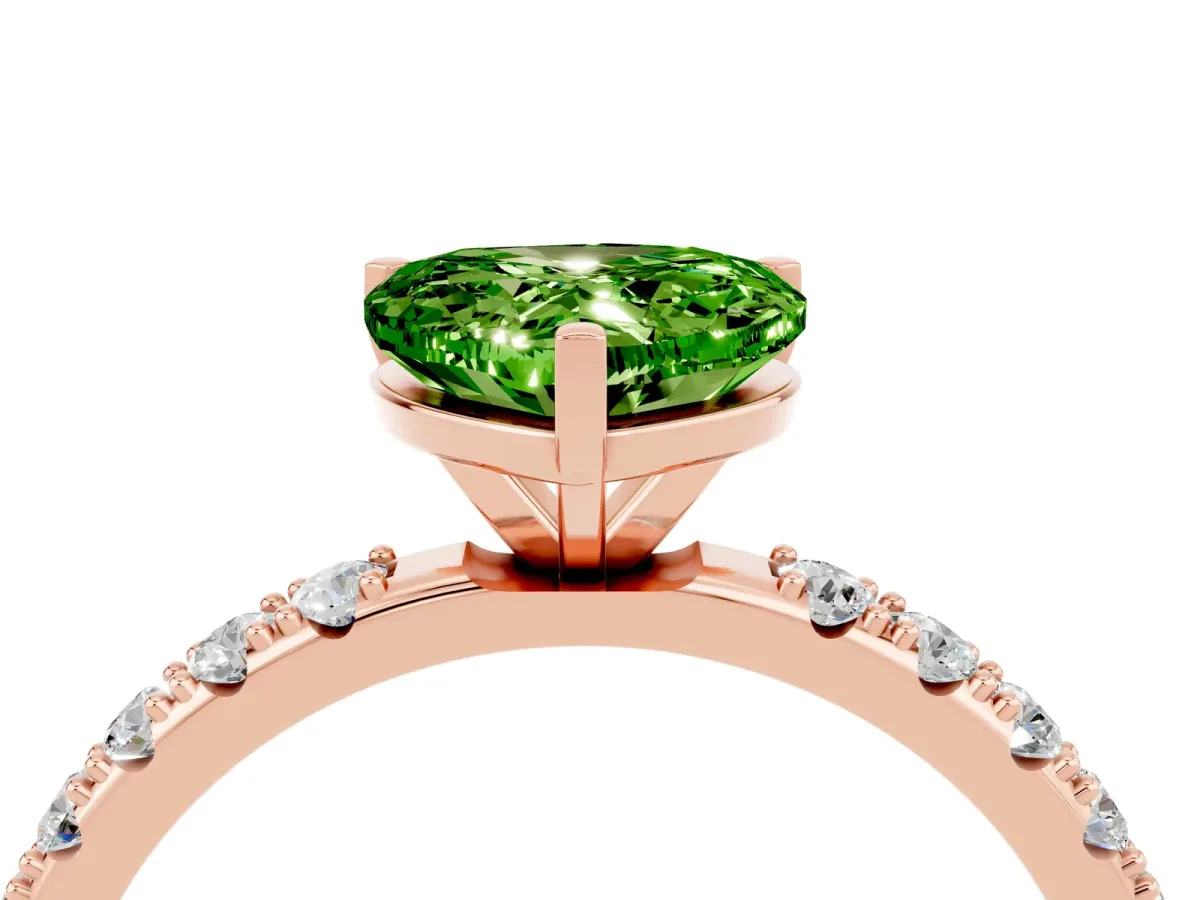 Heart Cut Peridot Solitaire Pavé Band with Four-Prong Setting Rose gold