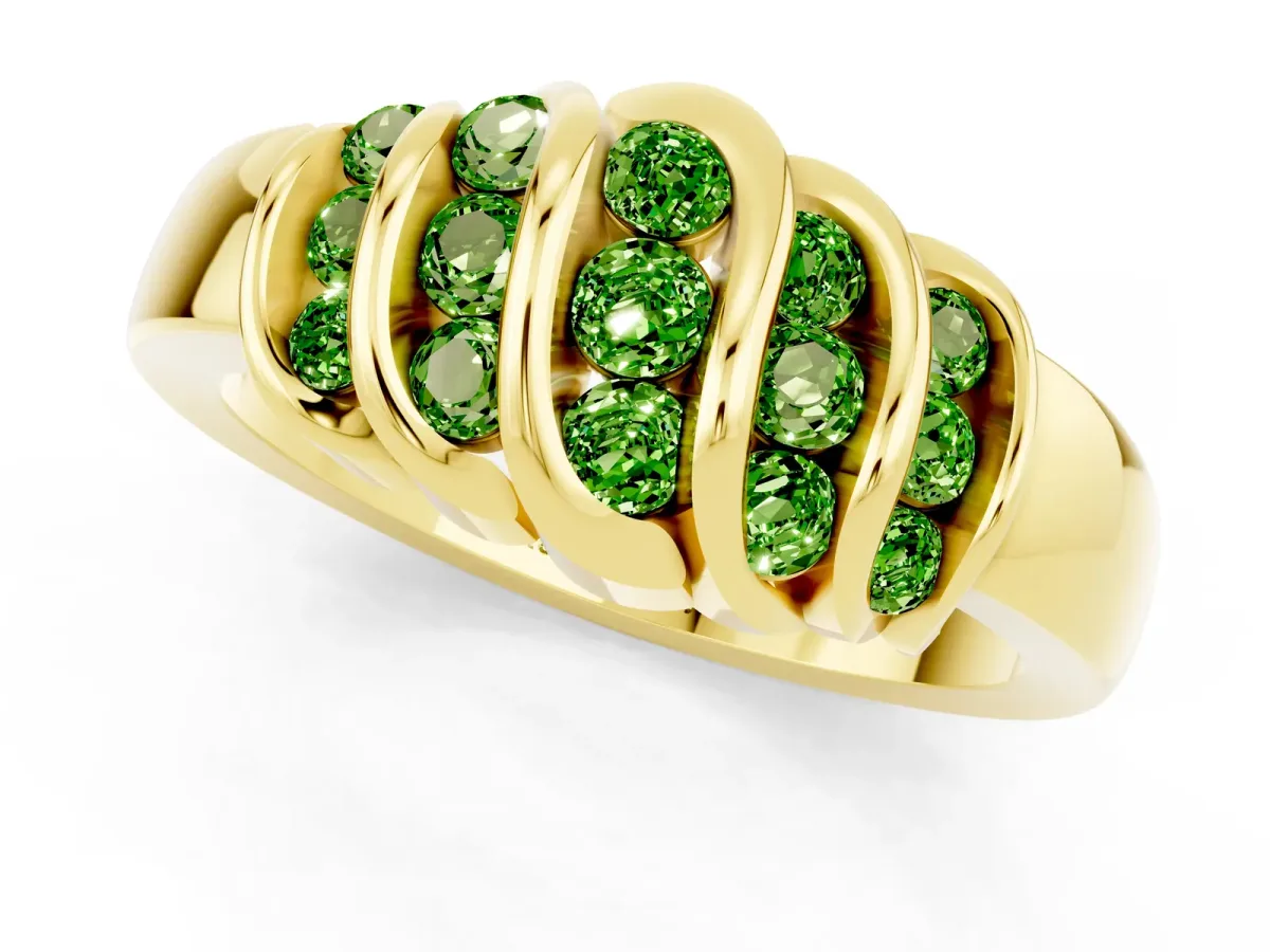 Round Peridot Multi-Row Crossover Band Yellow gold