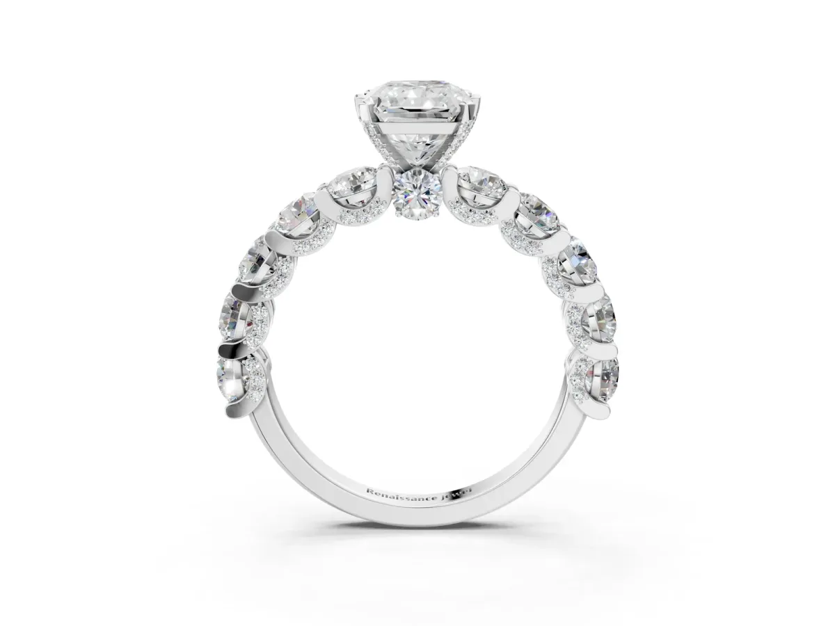 Radiant Cut Diamond Side Stone Engagement Ring with Four-Prong Setting White gold