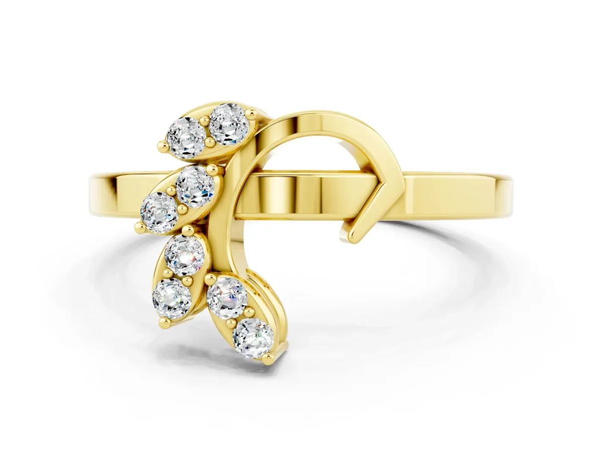 Marquise Moissanite Cluster Bypass Ring with Prong Setting Yellow gold