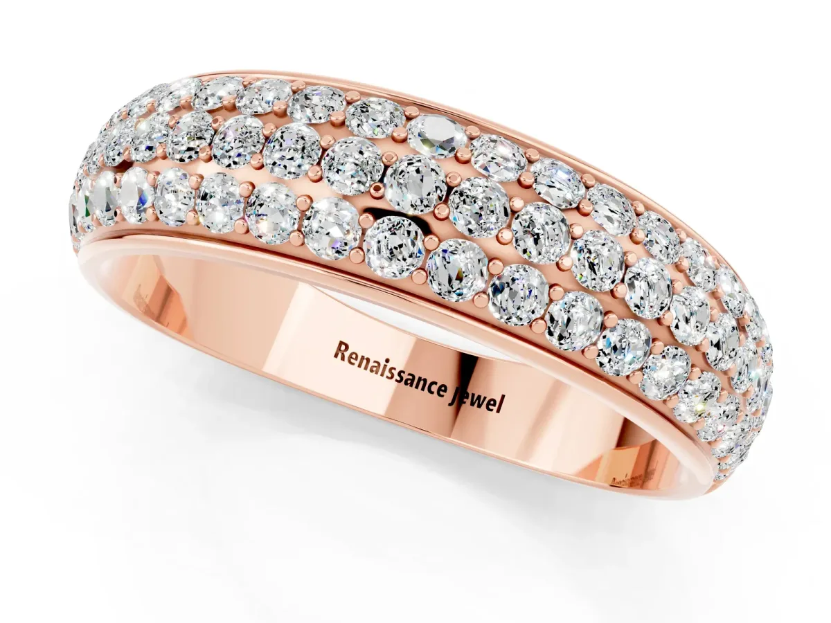 Three-Row Round Moissanite Eternity Band with Shared Prong Setting Rose gold
