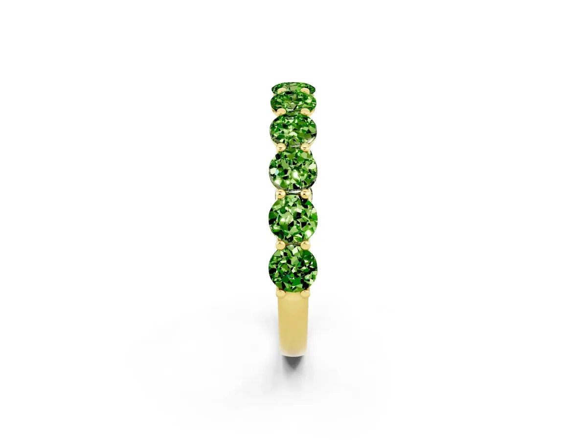 Round Peridot Shared Prong Eternity Band Yellow gold