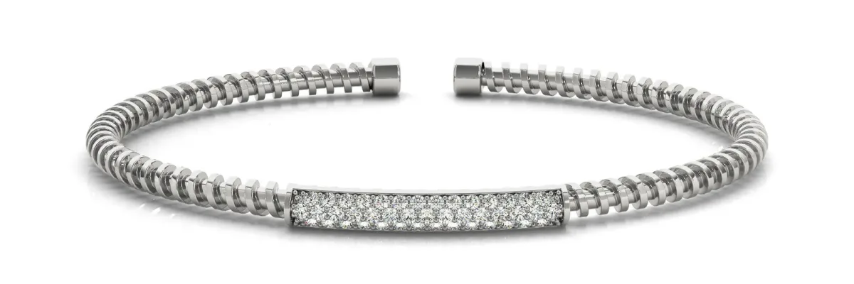 Pave Round Diamond Coil Bracelet with Bezel Setting White gold