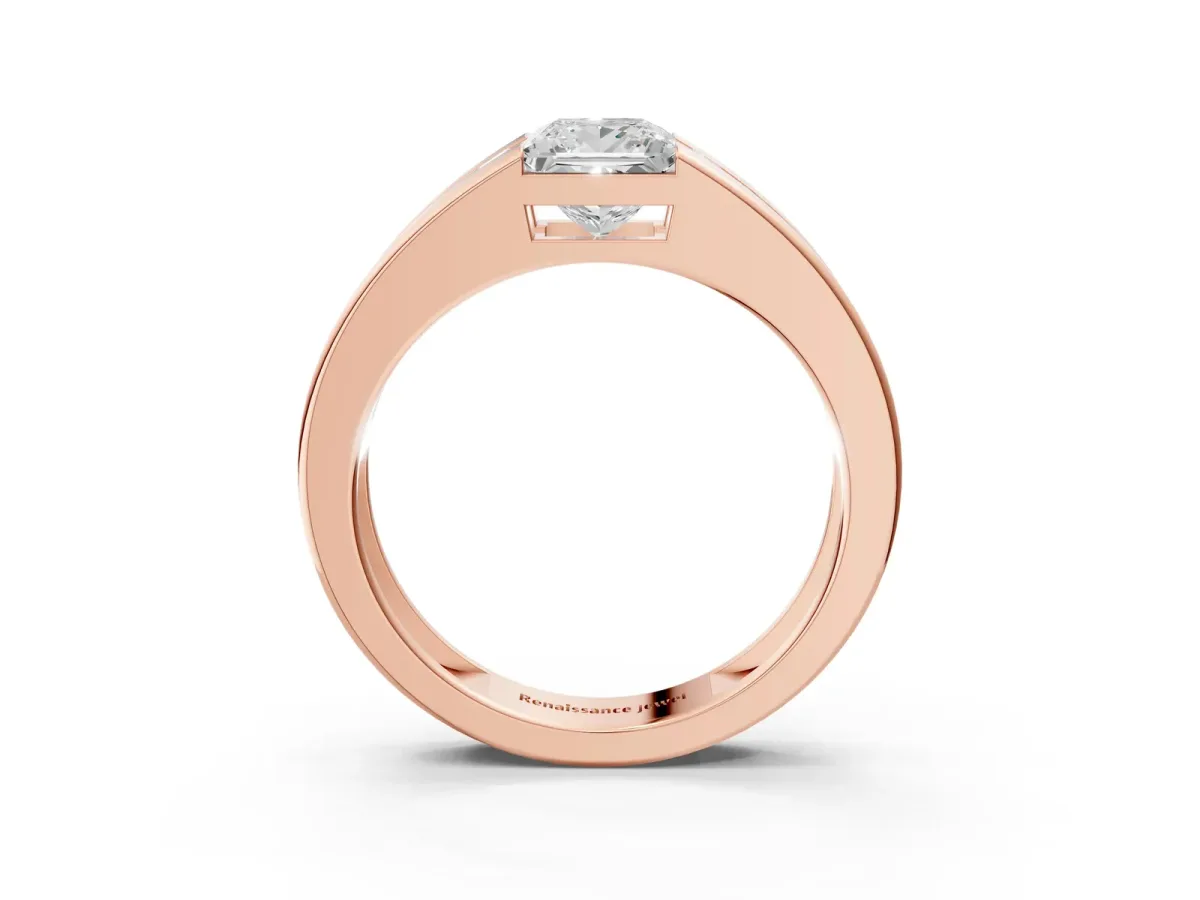 Princess Diamond Channel Set Mens Ring Rose gold
