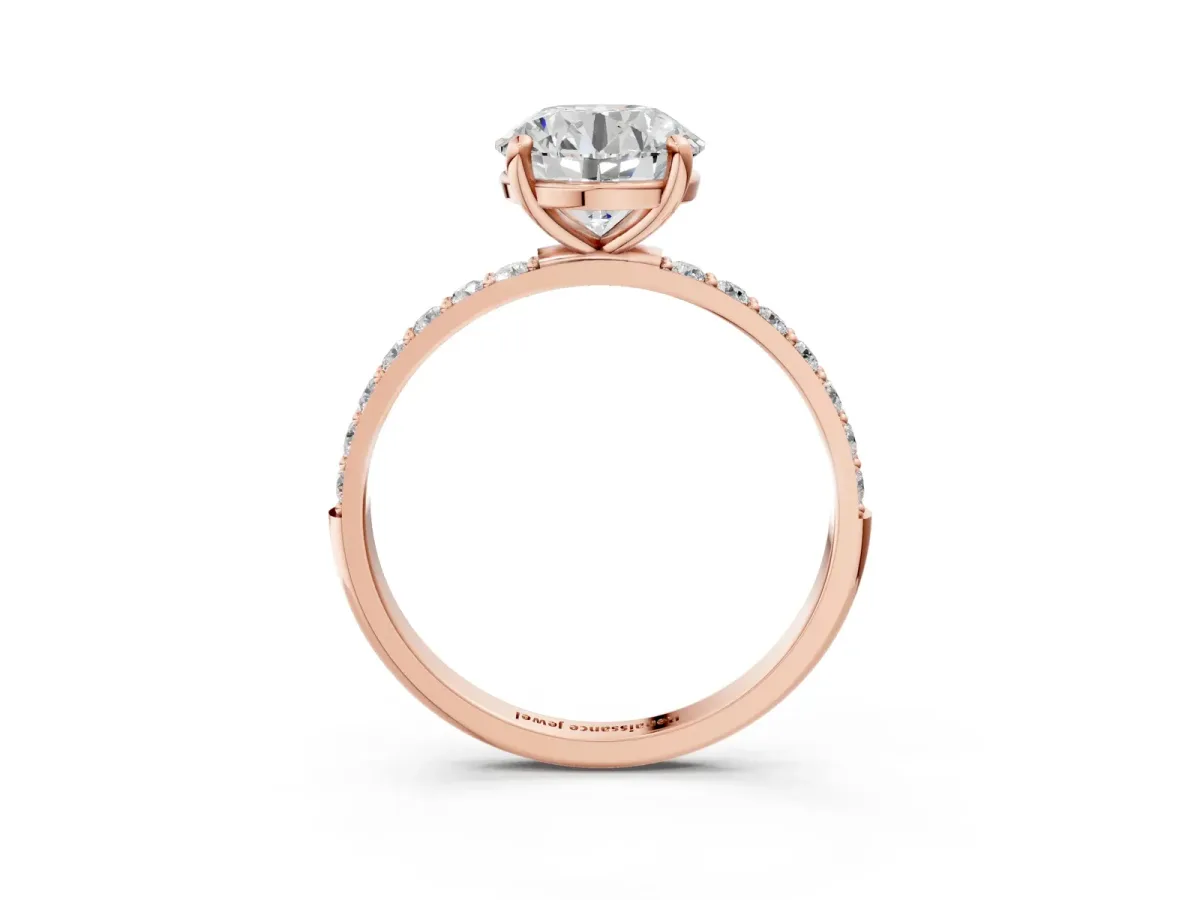 Round Cut Diamond Solitaire Ring with Round Pavé Band and Prong Setting Rose gold
