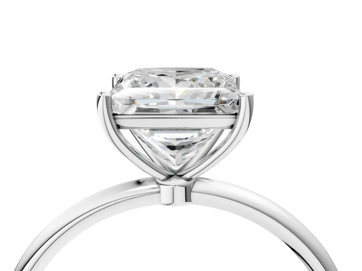 Princess Cut Cut Solitaire Engagement Ring with Thin Band and Four-Prong Setting Silver