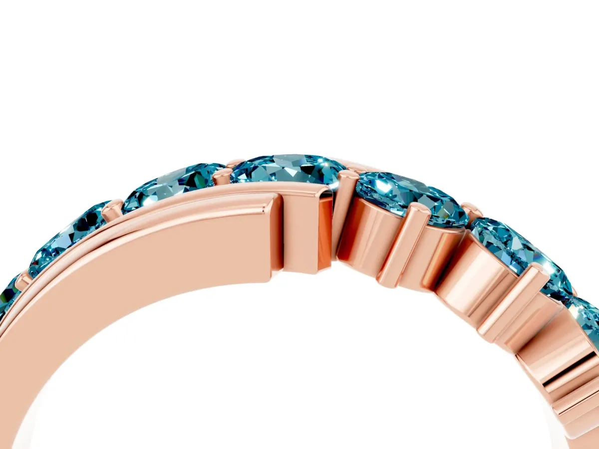 Round Blue Topaz Wave Band with Channel and Shared Prong Setting Rose gold