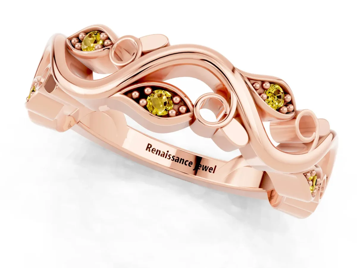 Marquise Yellow Sapphire Vine Eternity Band with Bezel Setting Rose gold