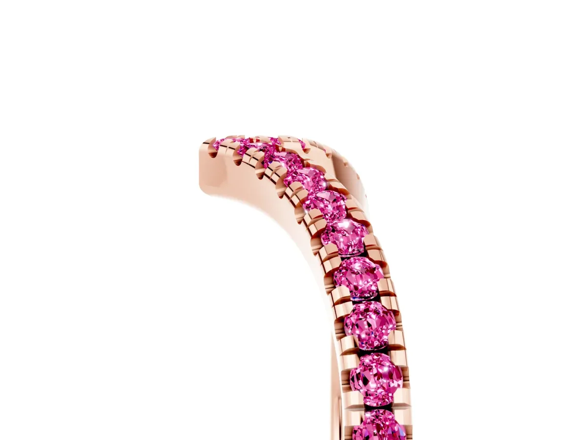 Pavé Round Pink Sapphire V-Shaped Chevron Band with Shared Prong Setting Rose gold