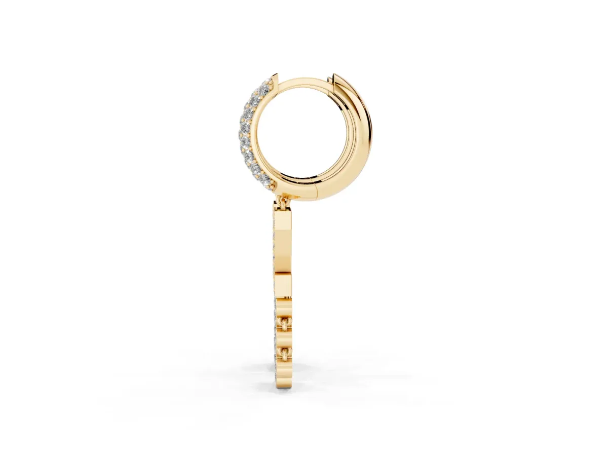Round Diamond Initial Z Huggie Hoop Earrings Yellow gold