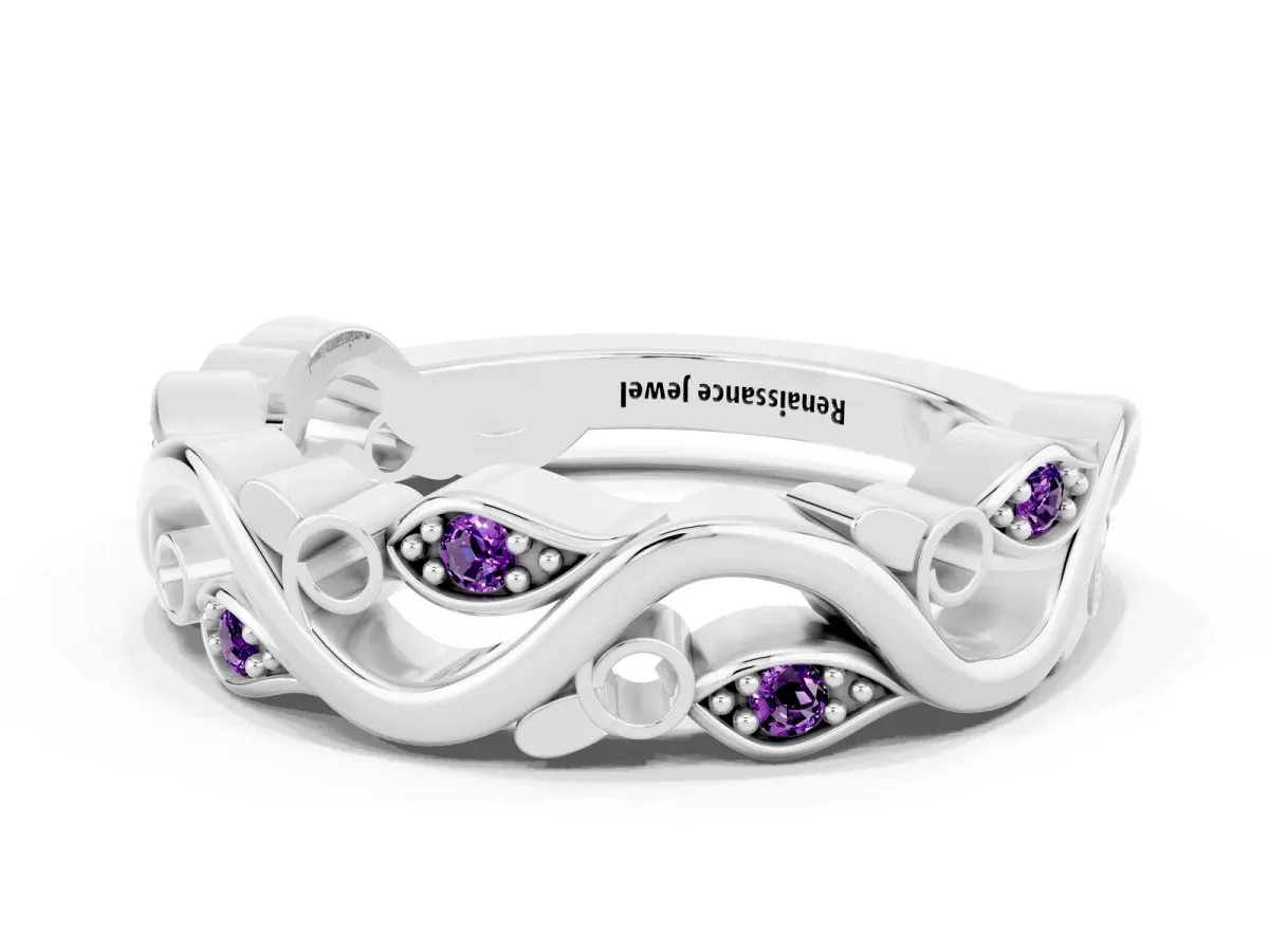 Marquise Amethyst Vine Eternity Band with Bezel Setting White gold