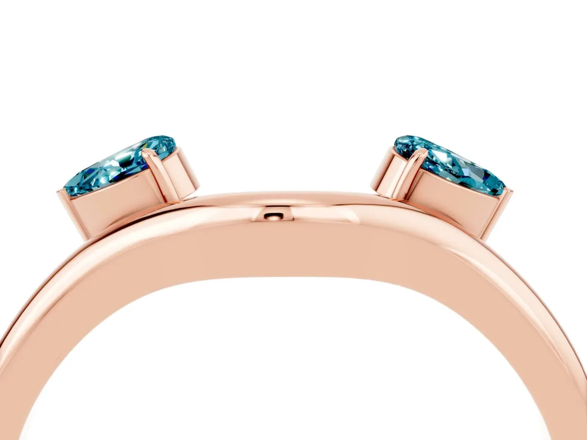 Pear Cut Blue Topaz Two-Stone Open Band Ring with Prong Setting Rose gold