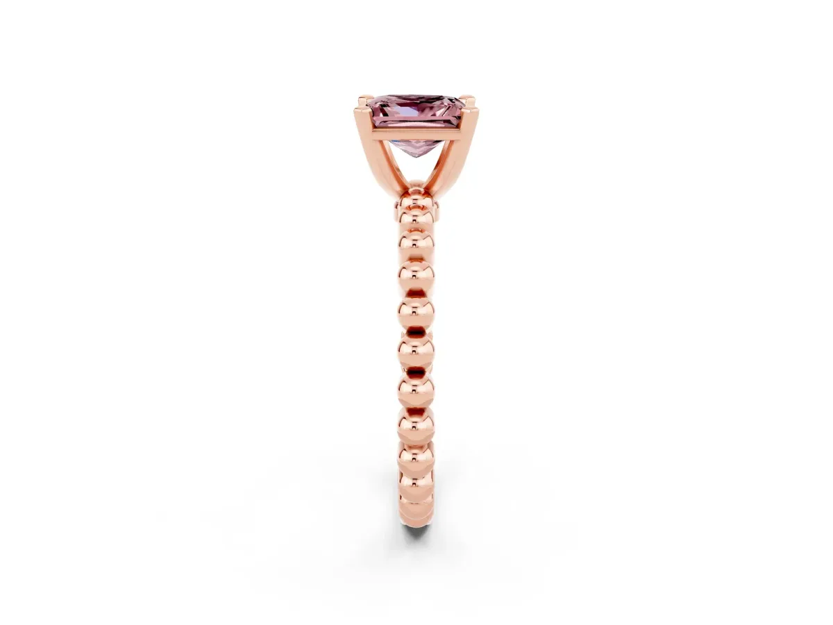 Princess Cut Morganite Solitaire Ring with Beaded Band and Prong Setting Rose gold