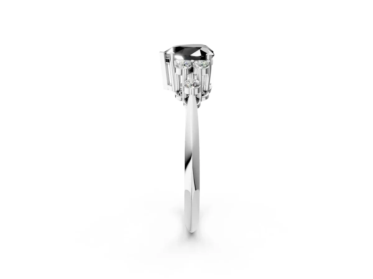 Fancy Black Heart Cut Cut Diamond Cluster Ring with Solitaire Band and Four-Prong Setting Platinum