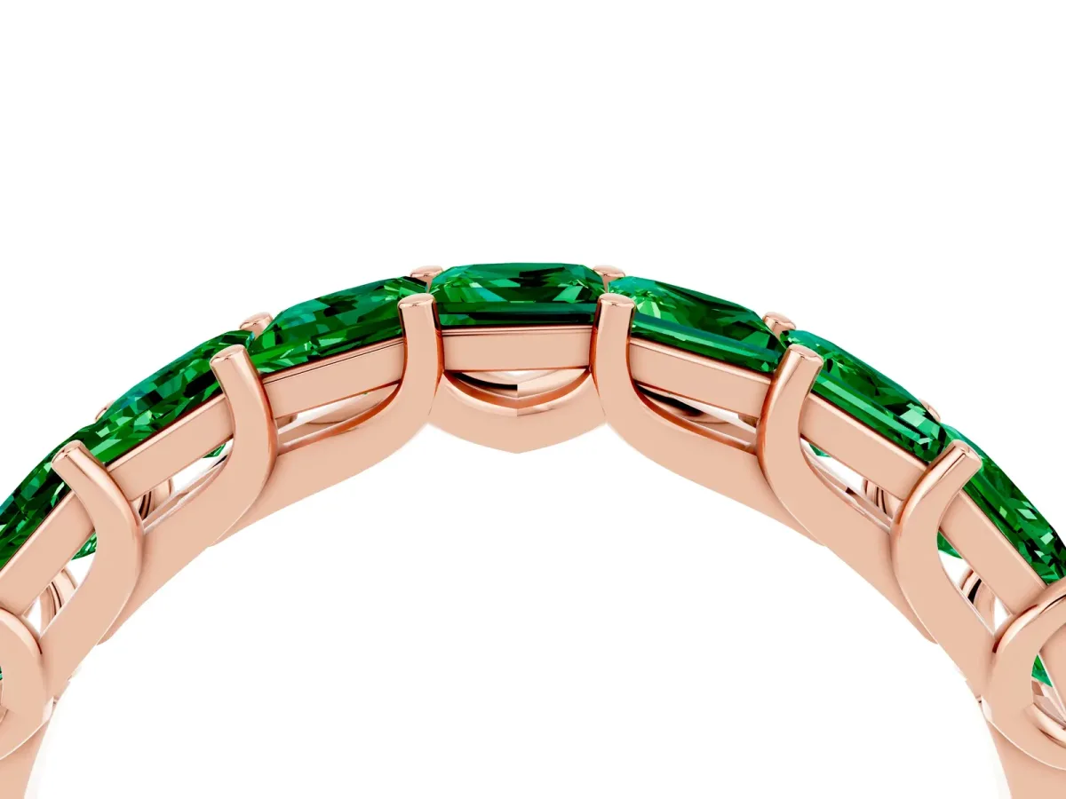 Princess Cut Emerald Channel-Set Eternity Band with Prong Setting Rose gold
