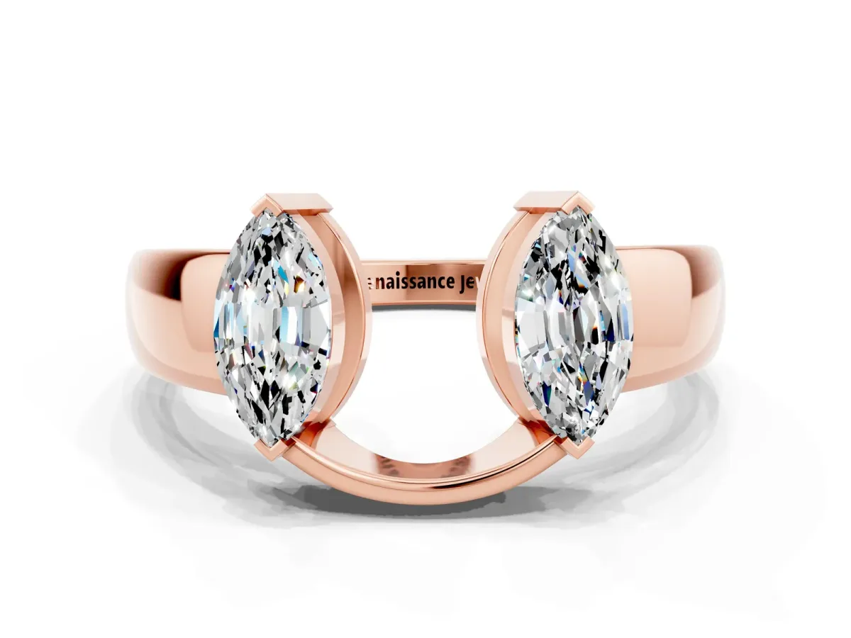 Marquise Moissanite Open Band Ring with Tension Setting Rose gold