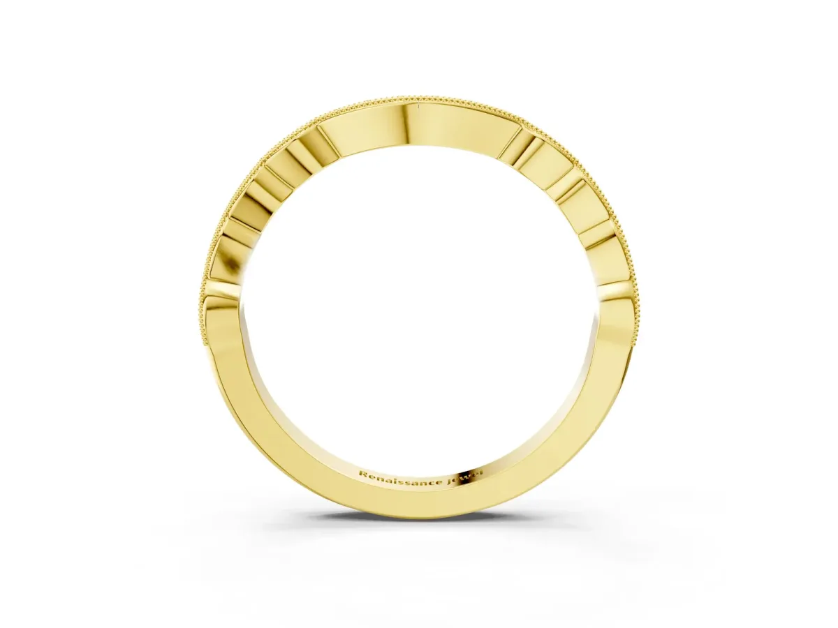 Scalloped Diamond Round Cut Eternity Band with Pavé Setting Yellow gold