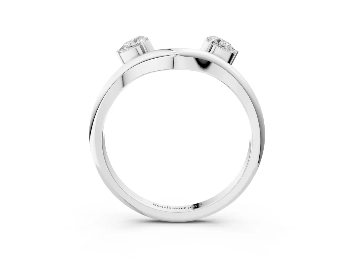 Pear Cut Diamond Two-Stone Open Band Ring with Prong Setting White gold