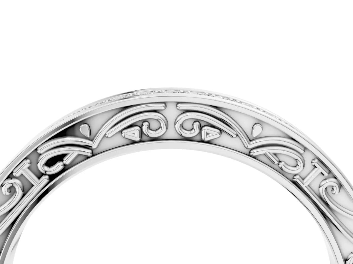 Channel Set Round Diamond Milgrain Engraved Band Platinum