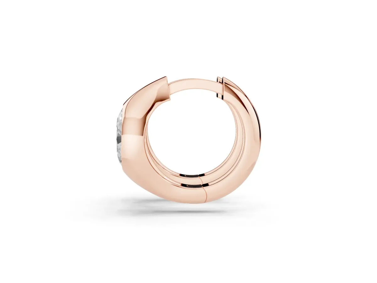 Oval Diamond Framed Huggie Hoop Earrings Rose gold