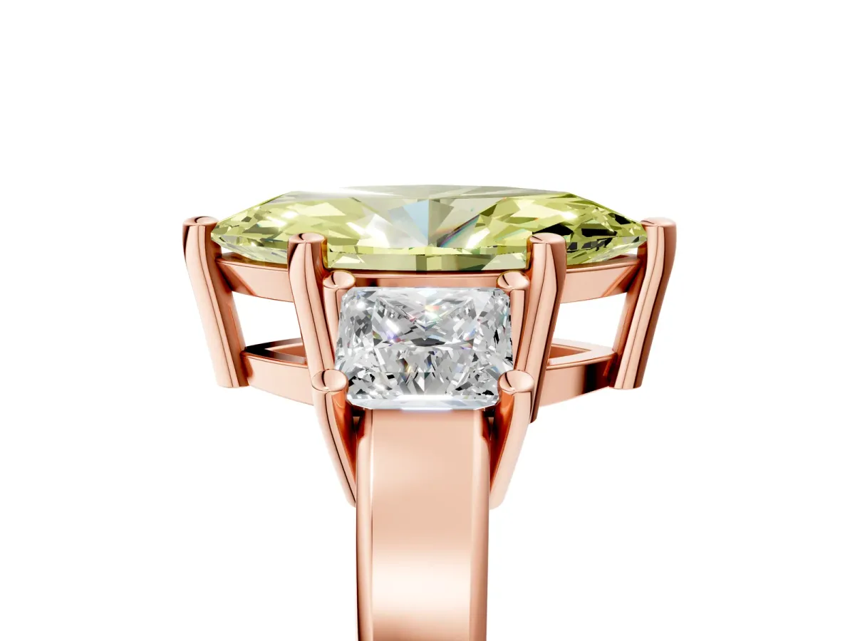 Fancy Yellow Three-Stone Marquise Cut Cut Solitaire Ring with Prong Setting Rose gold