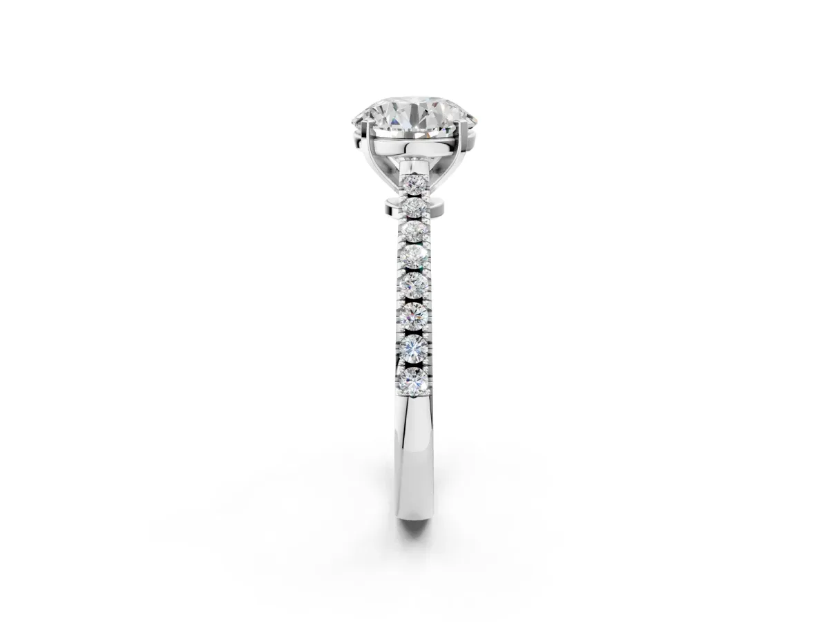 Asscher Cut Cut Solitaire Diamond Engagement Ring with Pave Band and Four-Prong Setting Silver