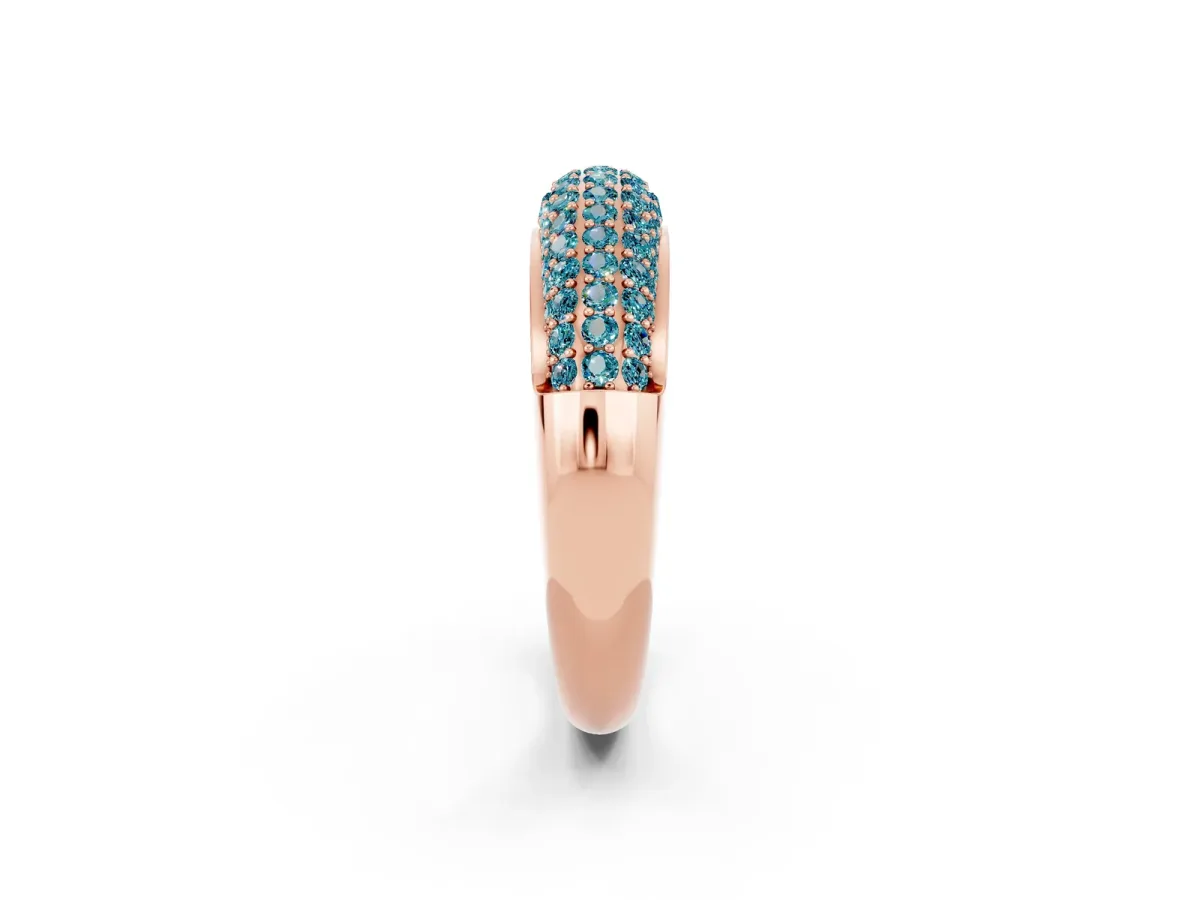 Three-Row Pavé Round Blue Topaz Dome Band Rose gold