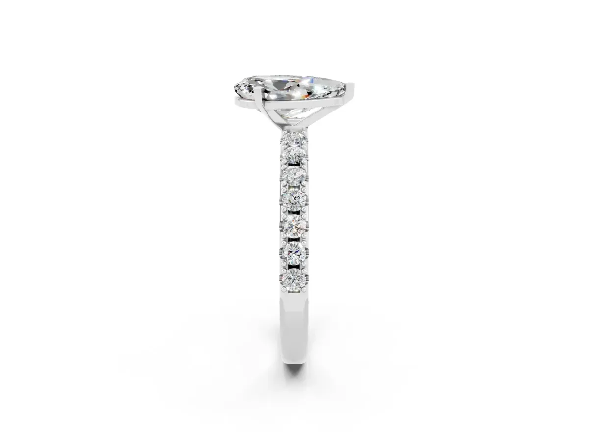 Pear Cut Moissanite Solitaire Pavé Band with Four-Prong Setting Platinum
