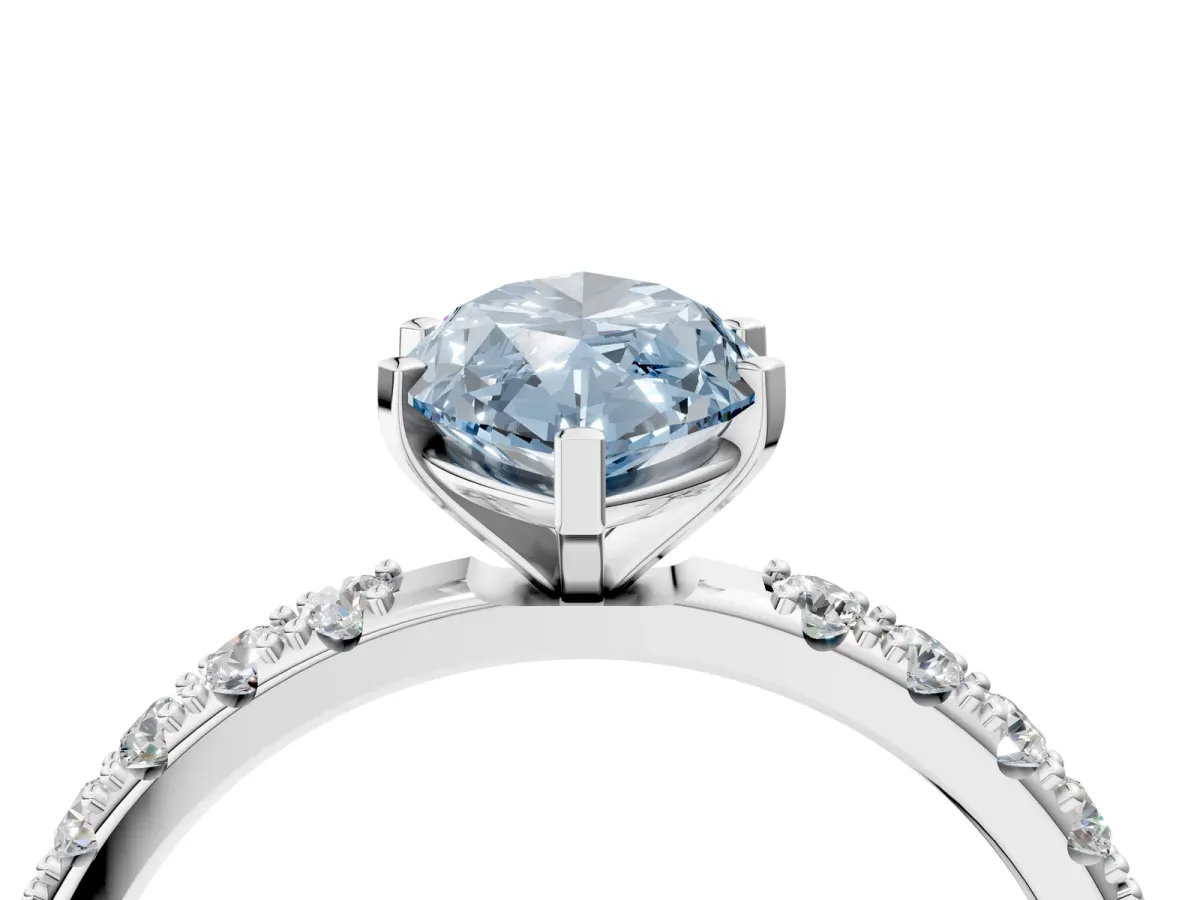 Fancy Blue Marquise Cut Diamond Solitaire Pavé Band with Four-Prong Setting Silver