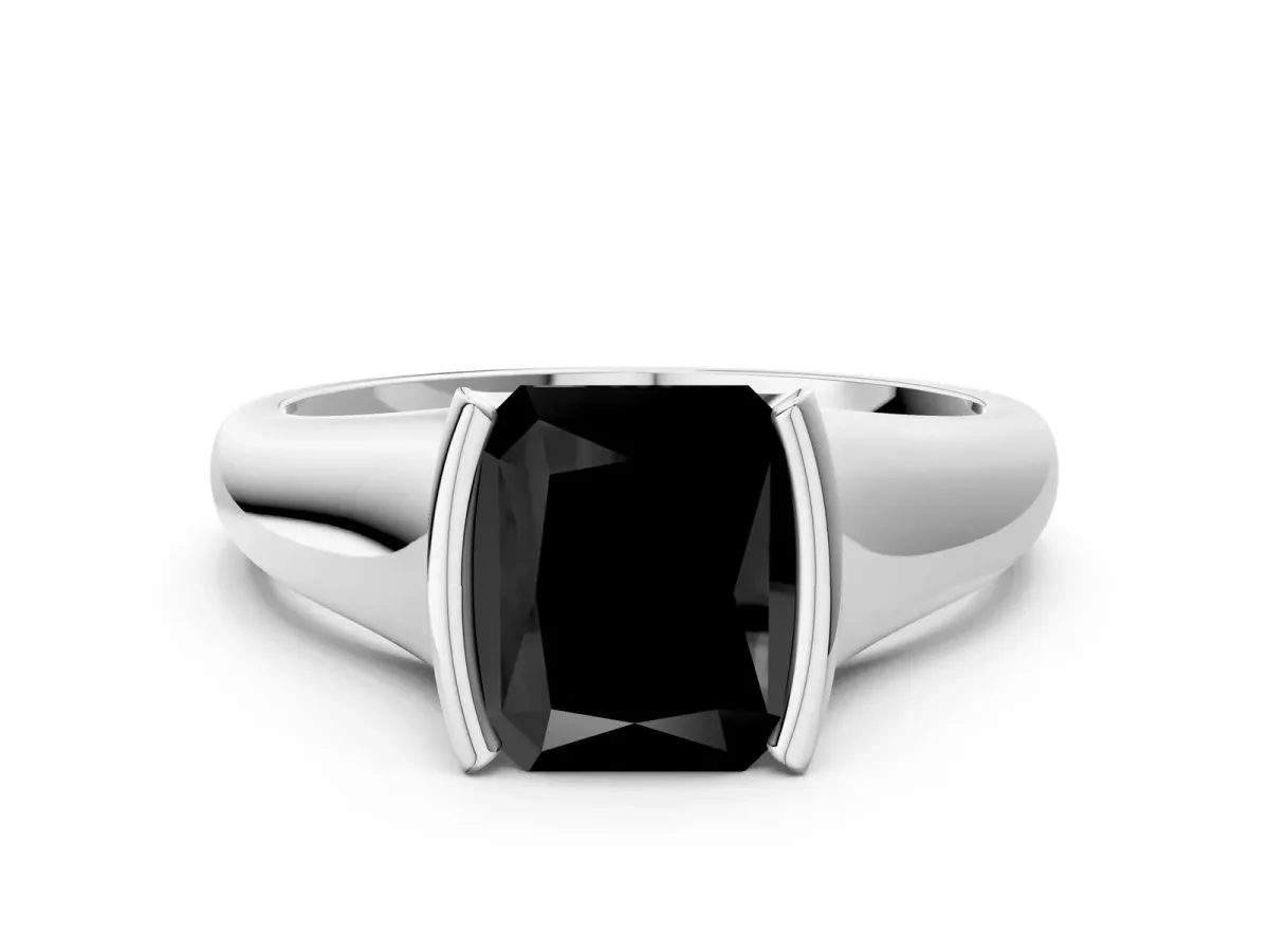 Fancy Black Radiant Cut Solitaire Tension Set Diamond Ring with Split Shank Band Platinum
