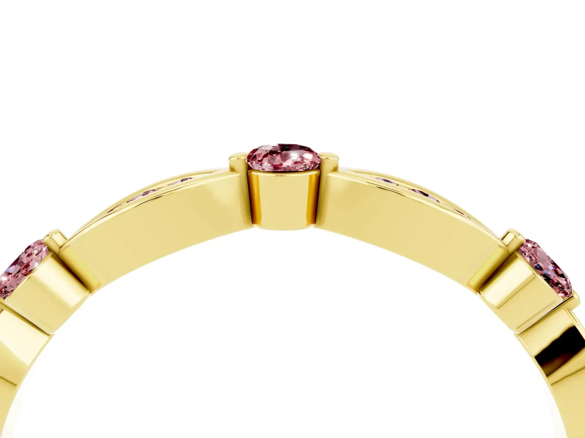 Marquise and Round Morganite Milgrain Band with Bezel Setting Yellow gold