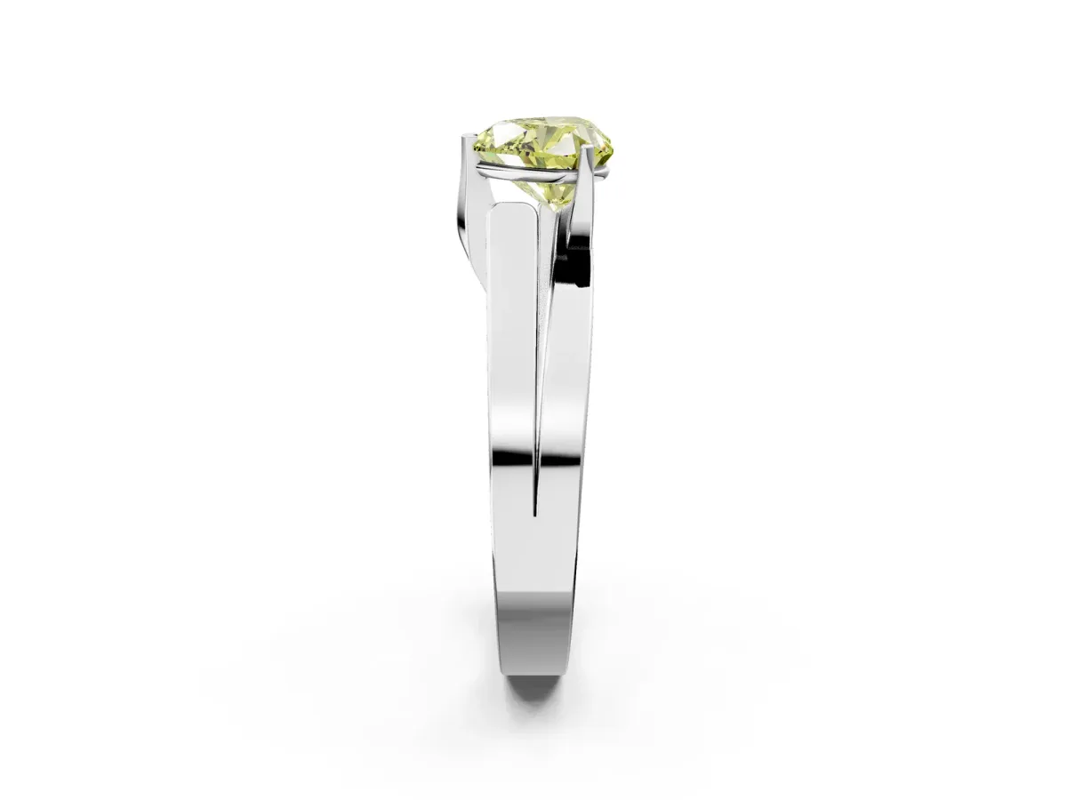 Fancy Yellow Modern Tension Set Heart Cut Diamond Solitaire Wide Band Ring Silver