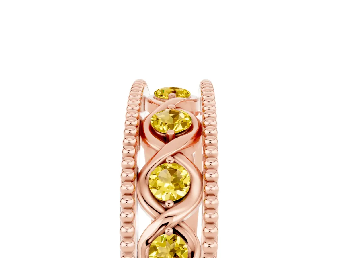 Round Yellow Sapphire Twist Milgrain Band with Bezel Setting Rose gold