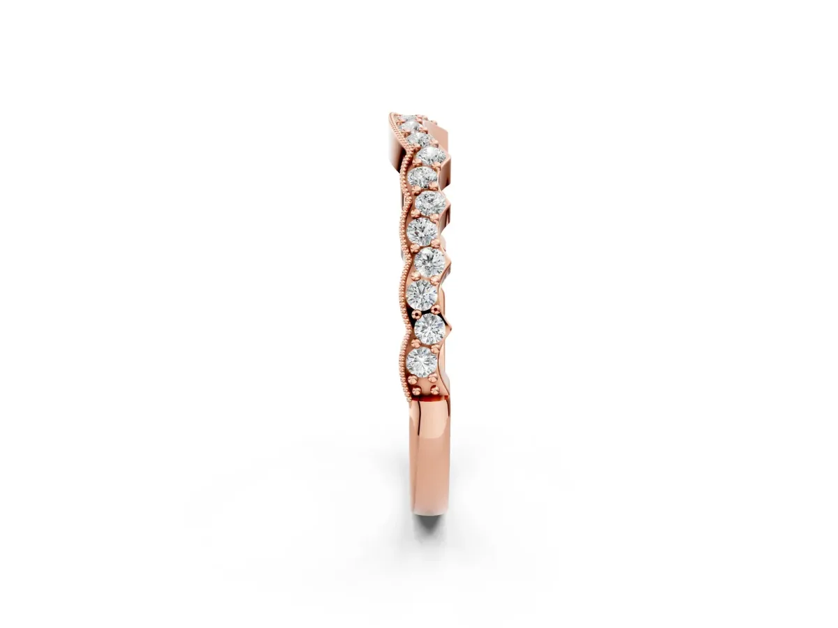 Scalloped Diamond Round Cut Eternity Band with Pavé Setting Rose gold