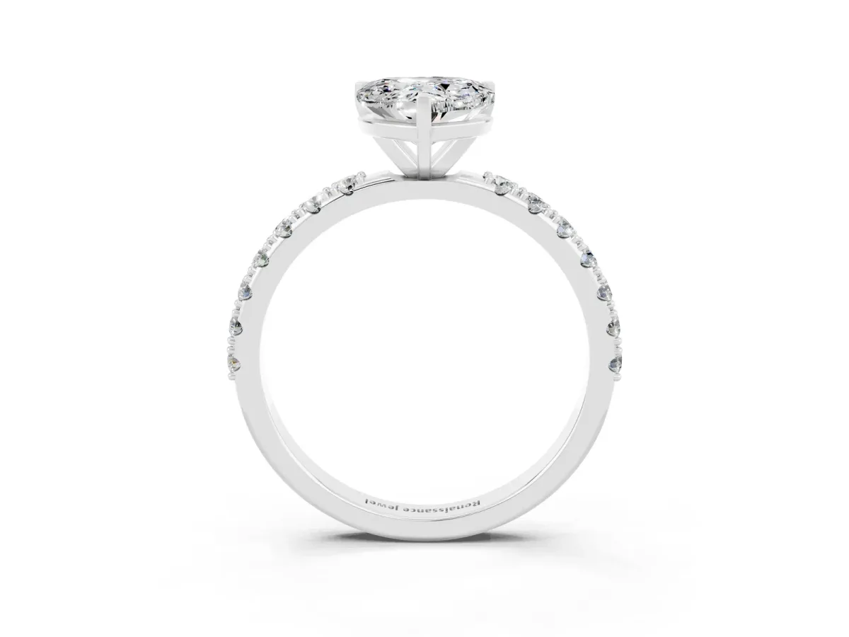 Heart Cut Moissanite Solitaire Pavé Band with Four-Prong Setting Silver