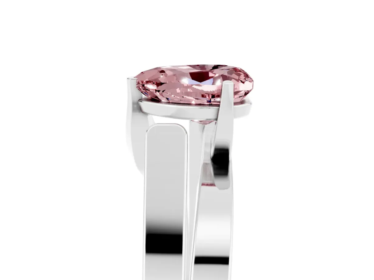 Modern Tension Set Heart Cut Morganite Solitaire Wide Band Ring Silver