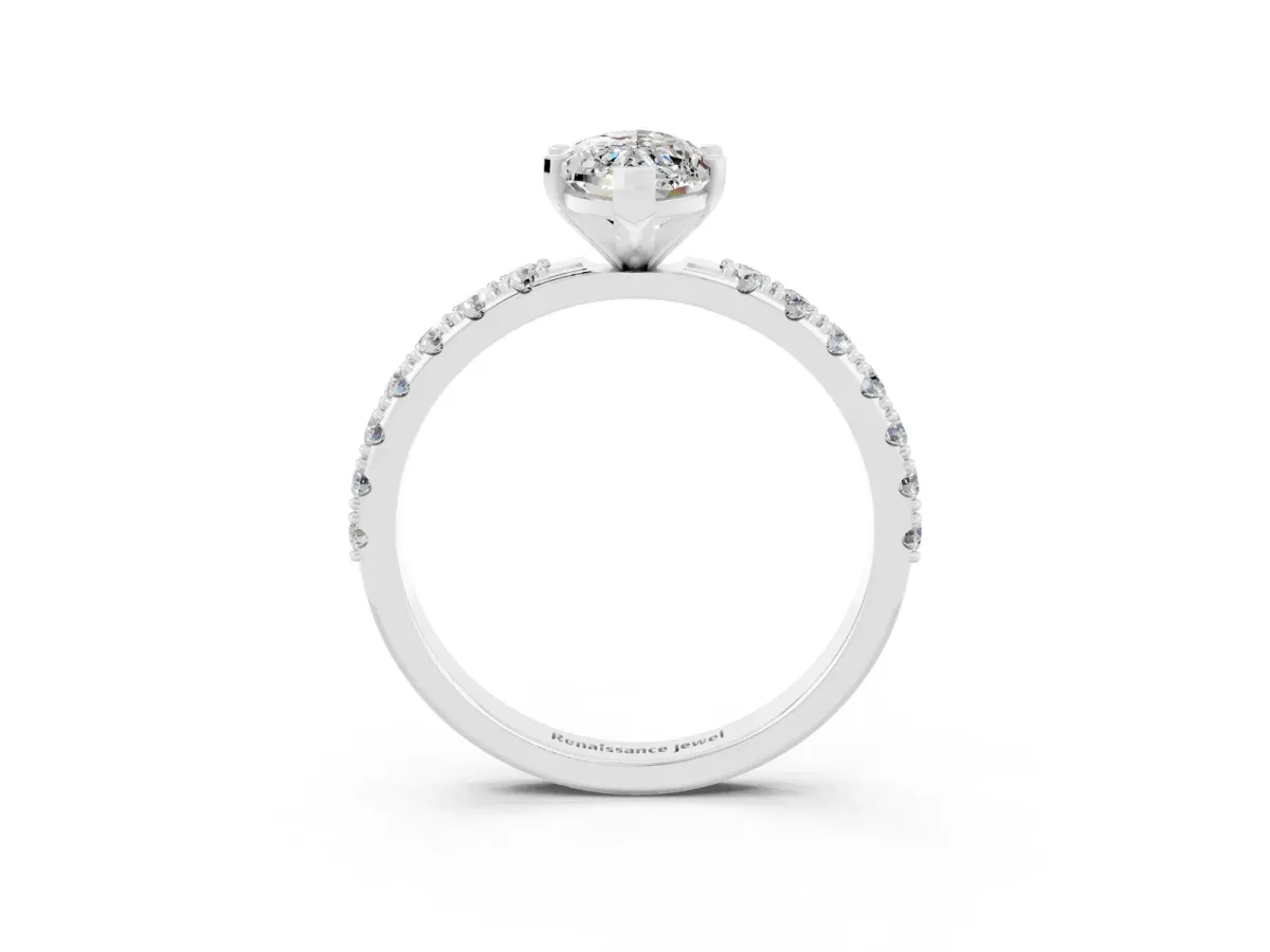 Marquise Cut Moissanite Solitaire Pavé Band with Four-Prong Setting Silver