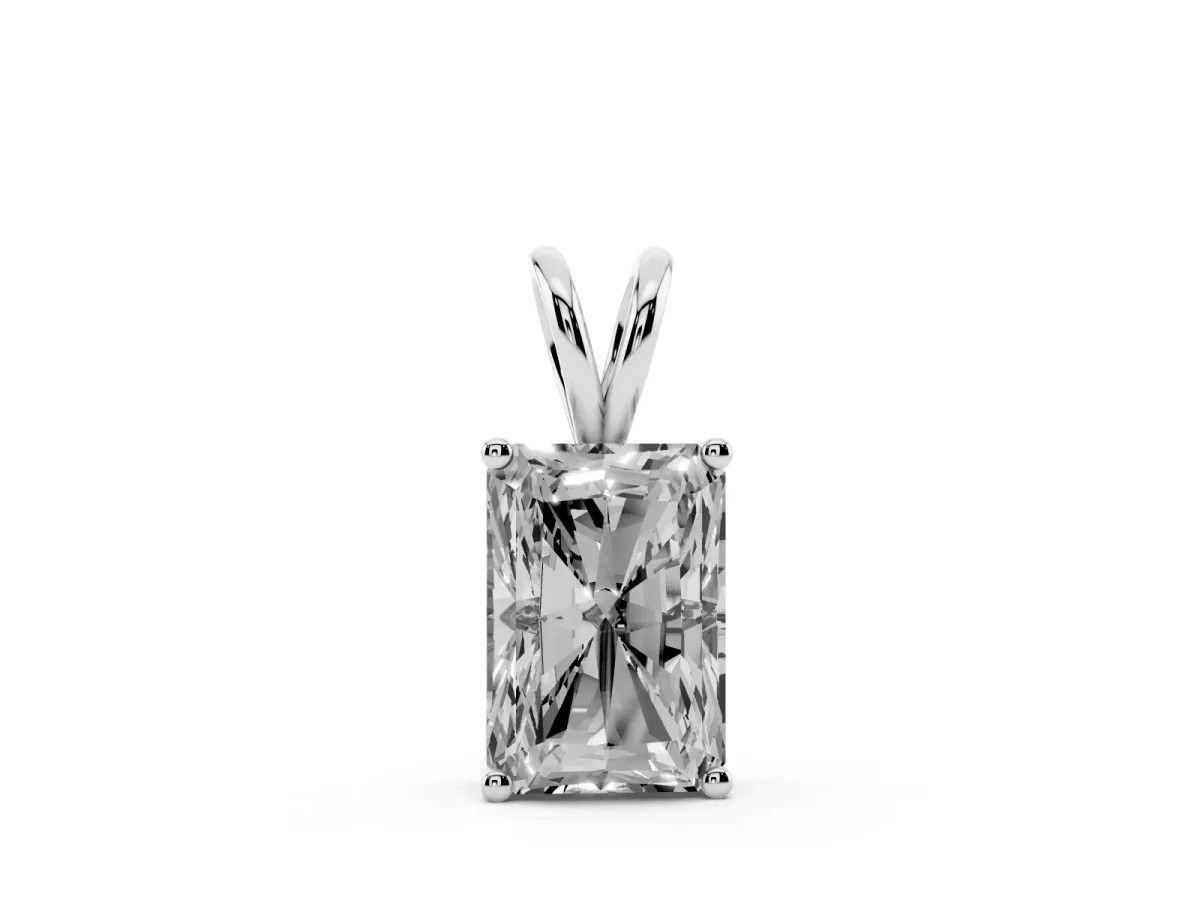 Radiant Diamond Solitaire Pendant with Four Prong Setting Silver