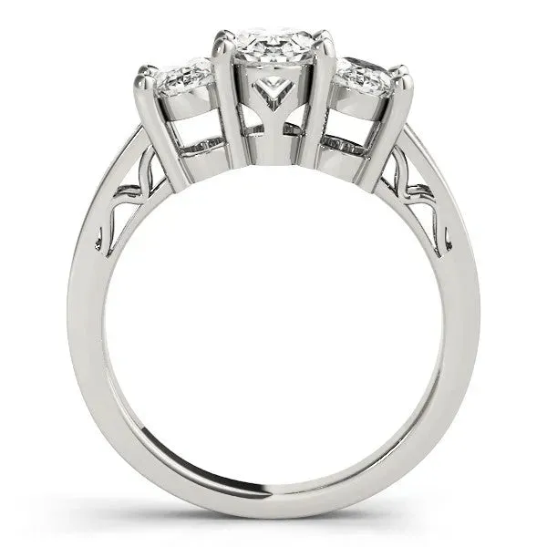 Asscher Cut Diamond Three-Stone Ring with Prong Setting and Textured Band Platinum