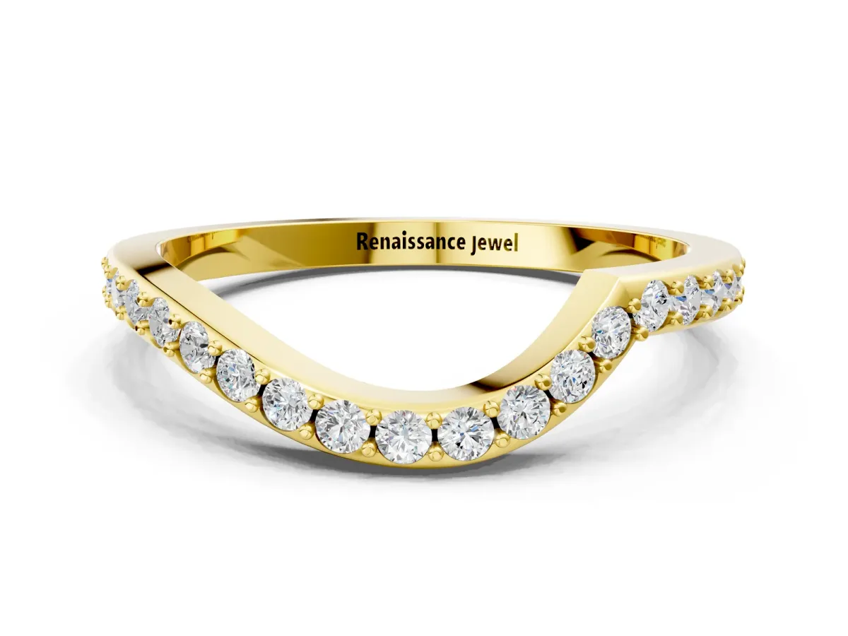 Round Diamond Pavé Twist Band with Shared Prong Setting Yellow gold