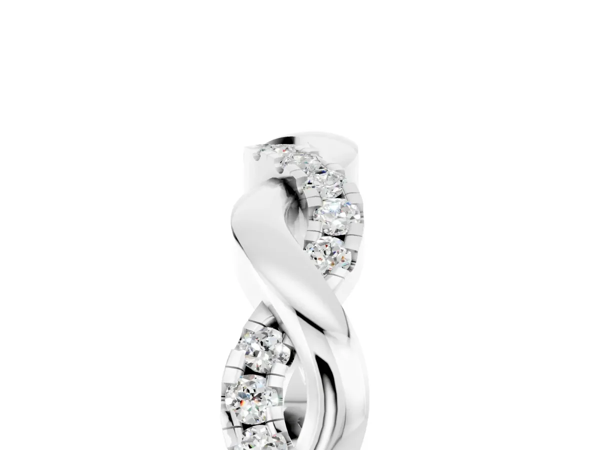 Pavé Round Moissanite Twist Eternity Band with Shared Prong Setting Platinum