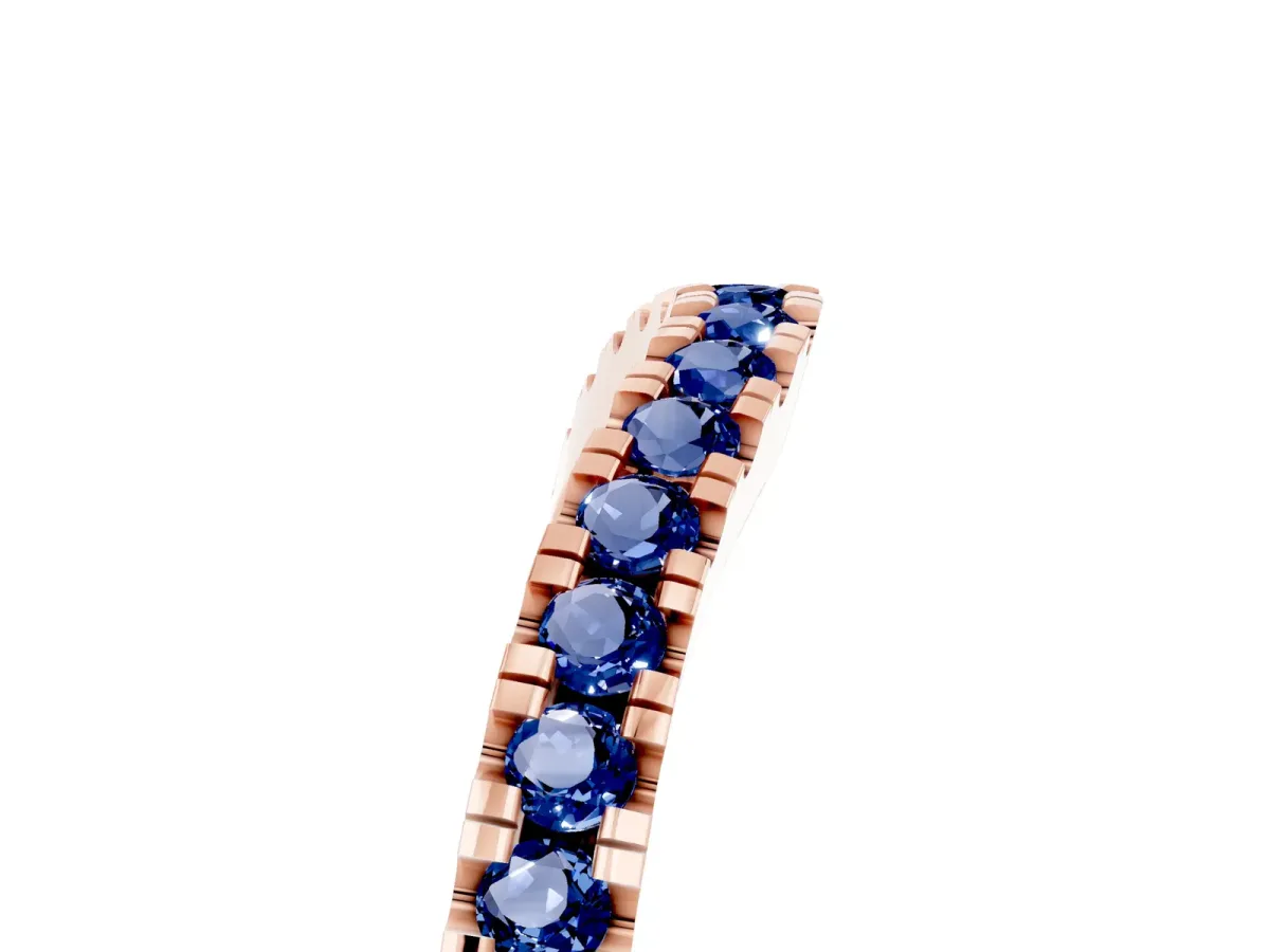 Round Blue Sapphire Pavé Curved Band with Shared Prong Setting Rose gold