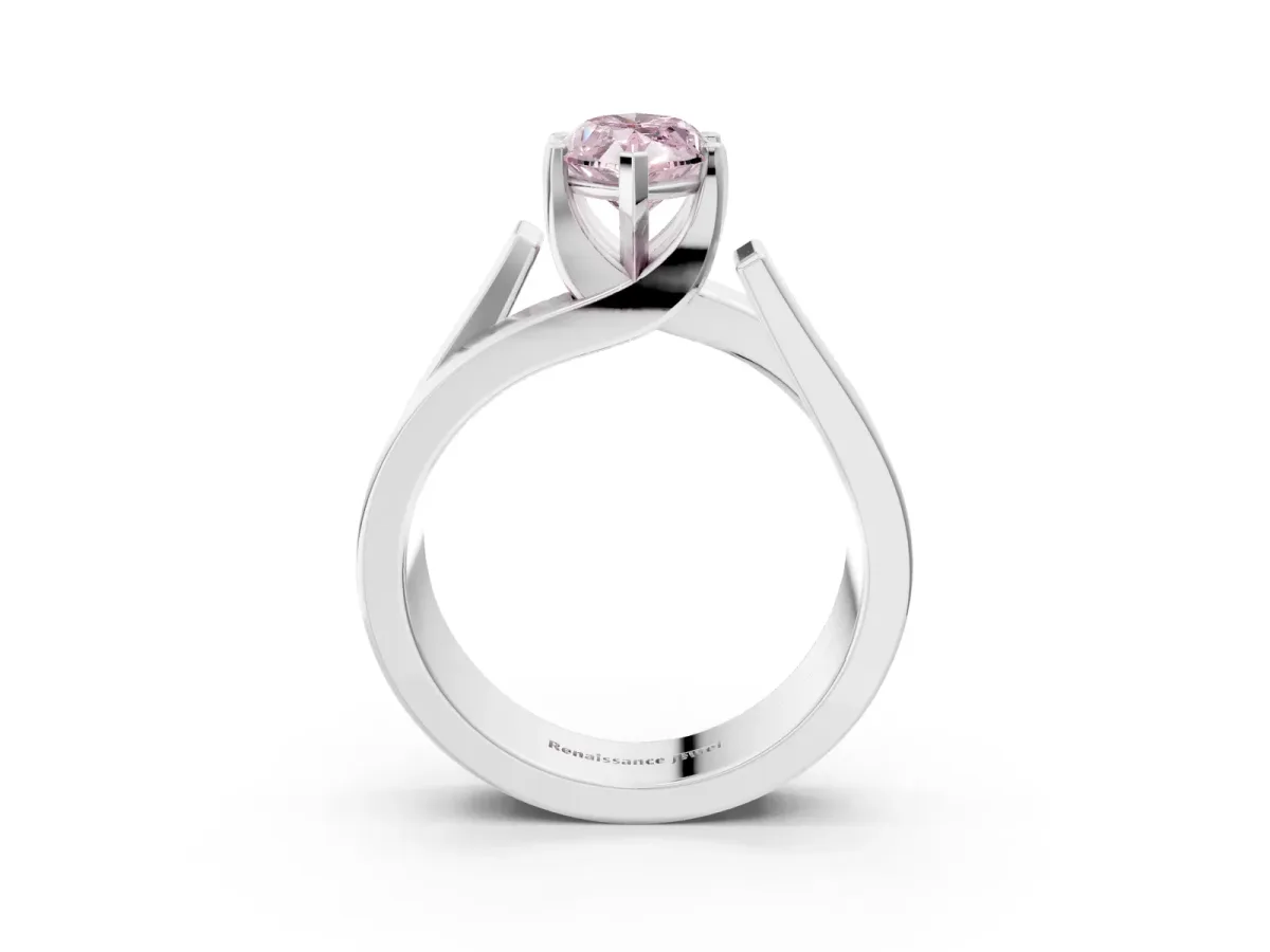 Fancy Pink Modern Tension Set Marquise Cut Diamond Solitaire Wide Band Ring Silver