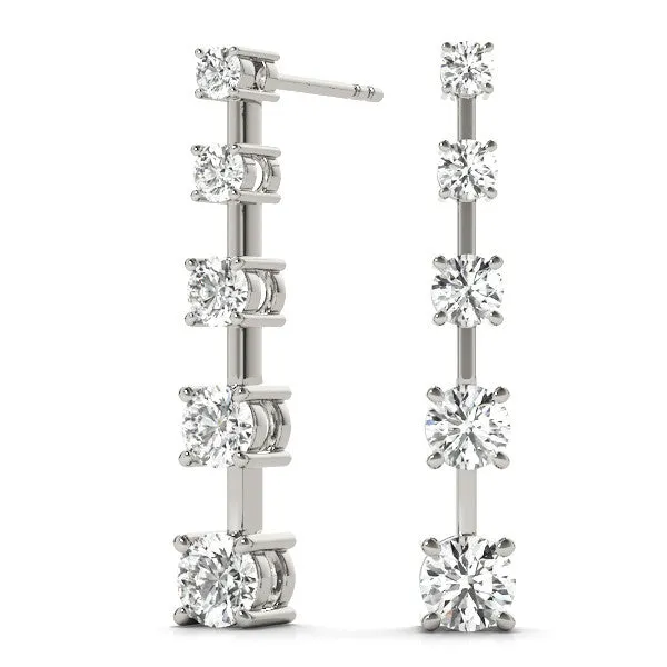 Round Cut Prong Set Diamond Drop Earrings White gold